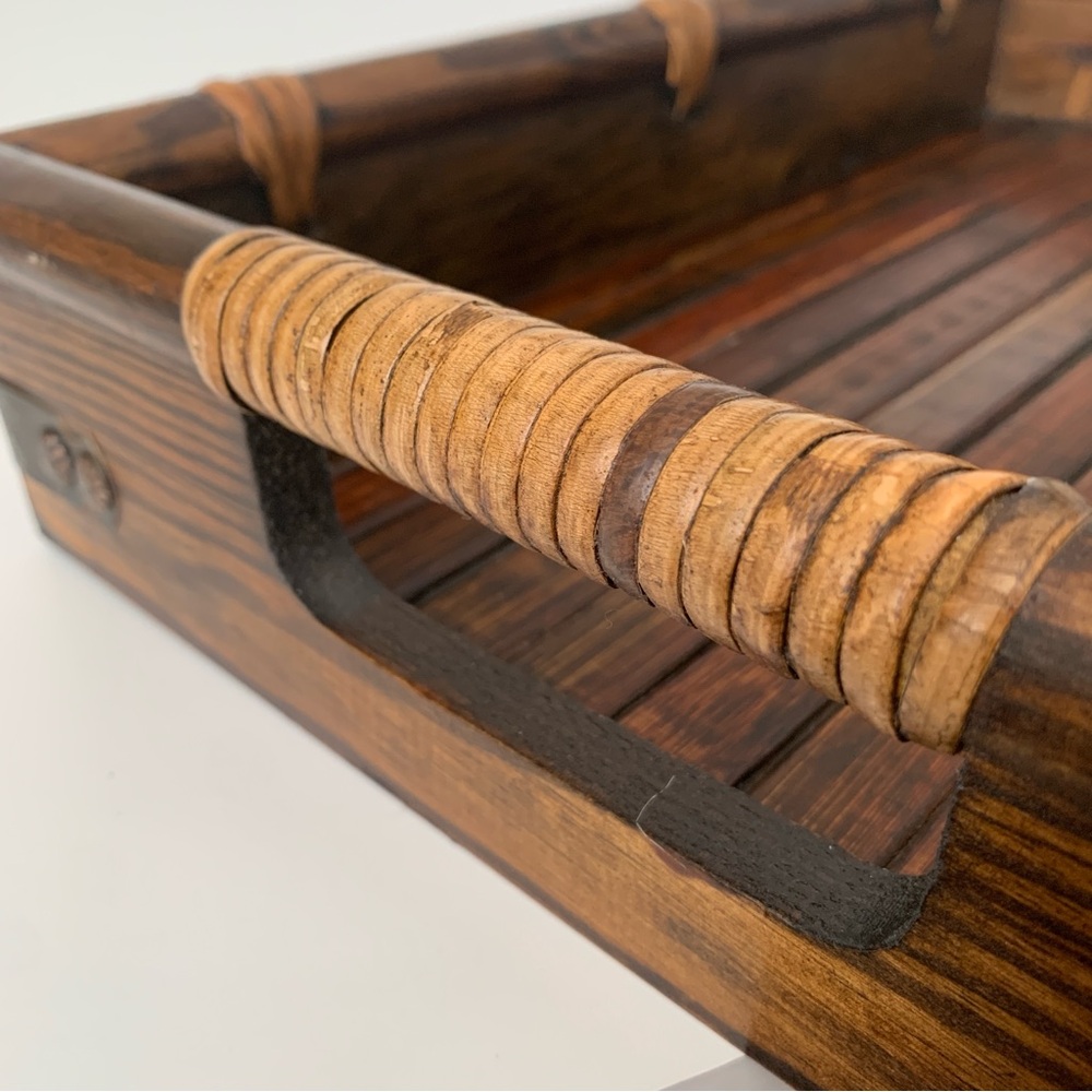 Decorative Wood Rectangle Serving Tray with Handles - Picture 5 of 8